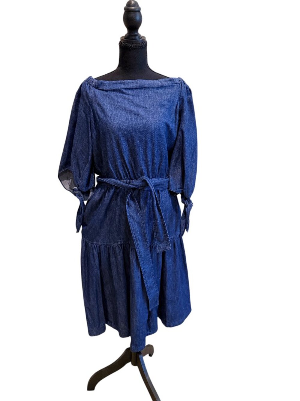 Ralph Lauren Amanthia Blue Denim 100% Cotton Off Shoulder Dress - Petite Sz 6
